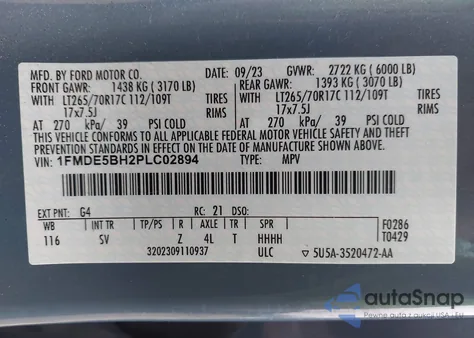 2023 Ford Bronco Black Diamond z USA, uszkodzony, nr VIN 1FMDE5BH2PLC02894